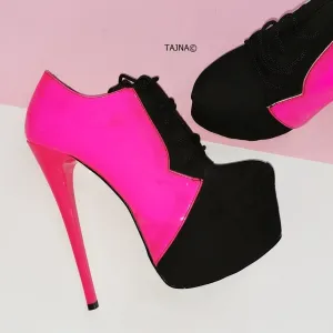 Oxford Neon Pink Black Ankle Platforms