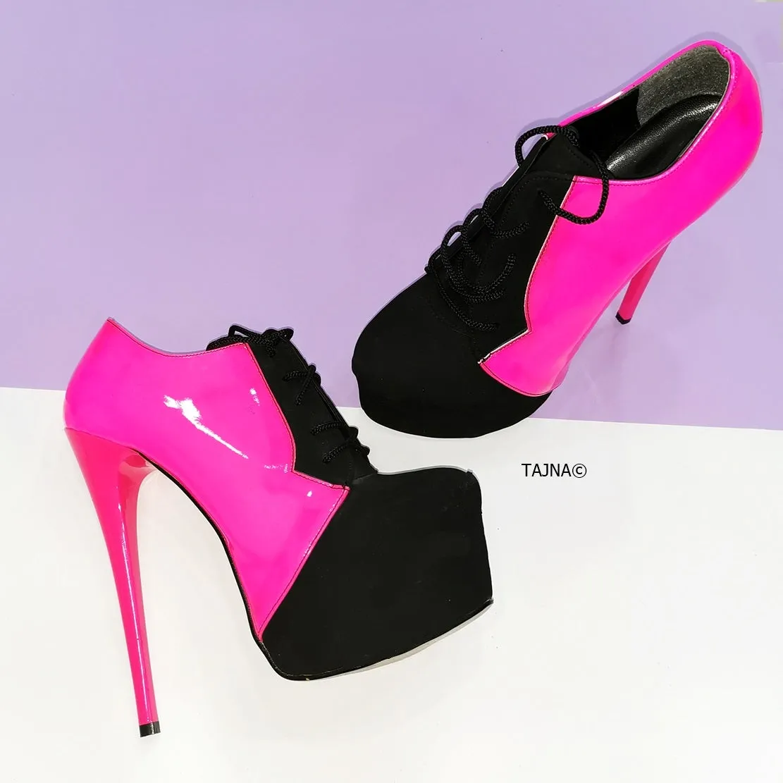 Oxford Neon Pink Black Ankle Platforms
