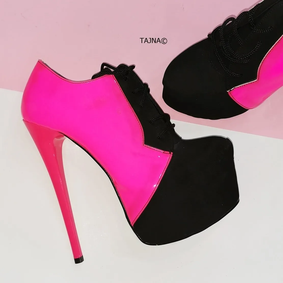 Oxford Neon Pink Black Ankle Platforms