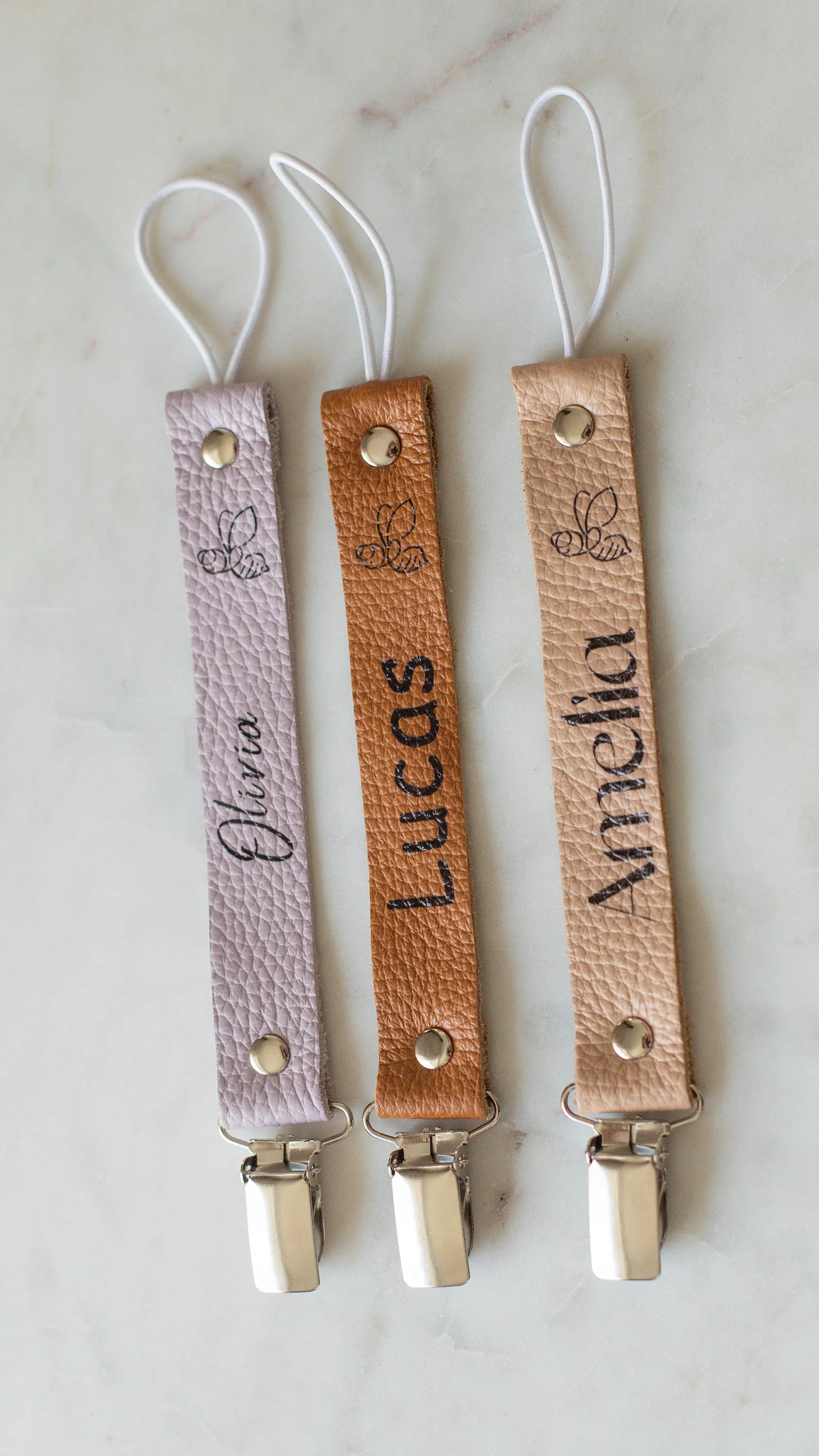 Pacifier clips with baby's name