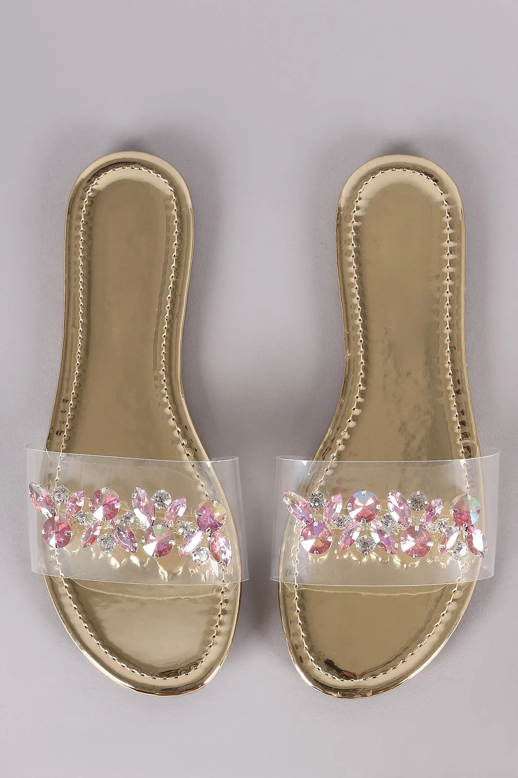 Patent Jeweled Transparent Band Slide Sandal