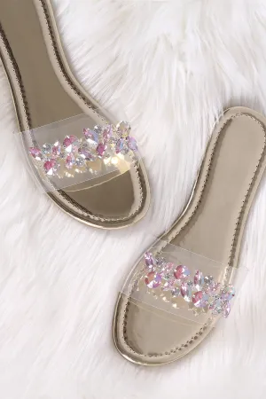 Patent Jeweled Transparent Band Slide Sandal