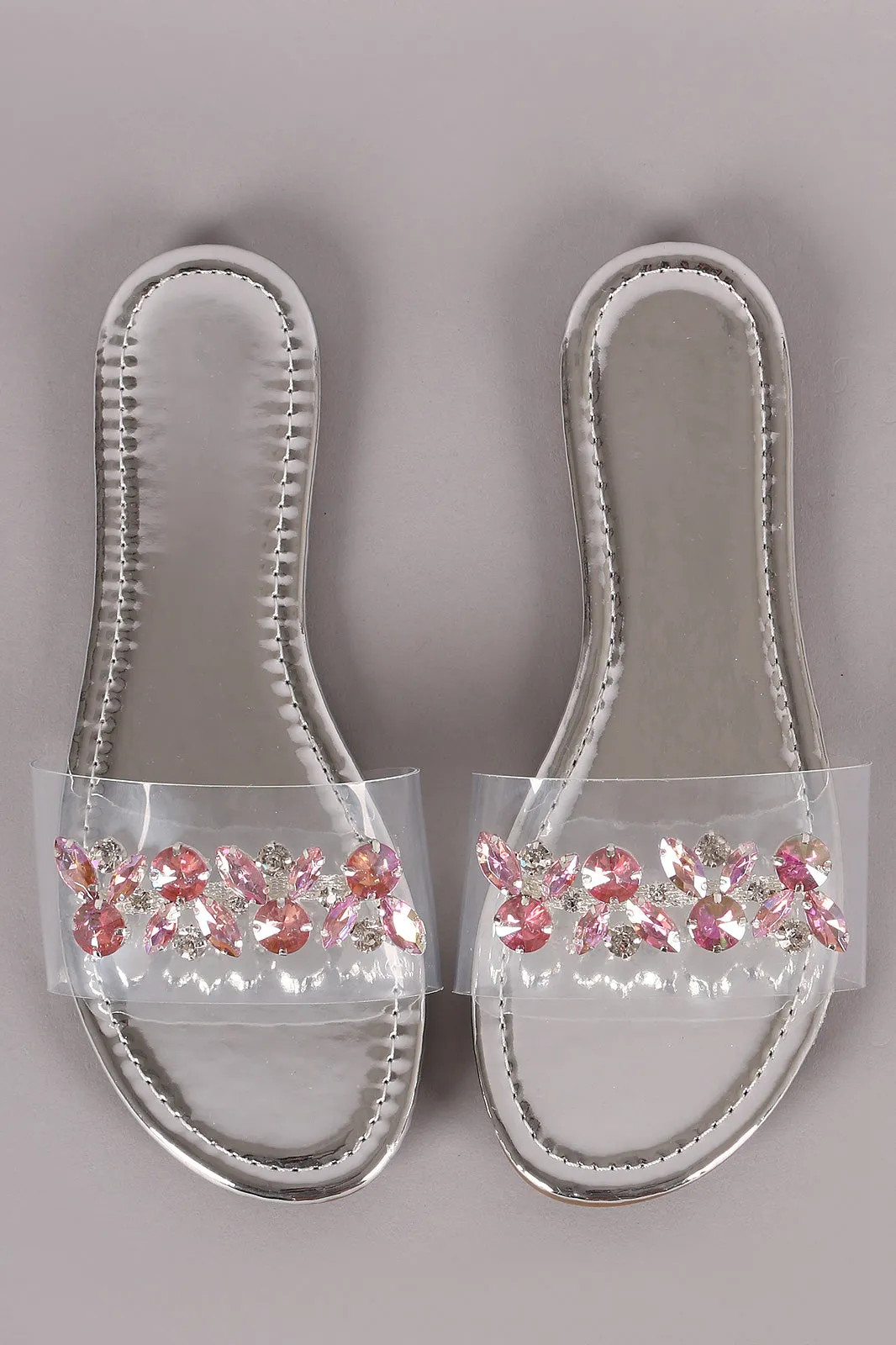 Patent Jeweled Transparent Band Slide Sandal