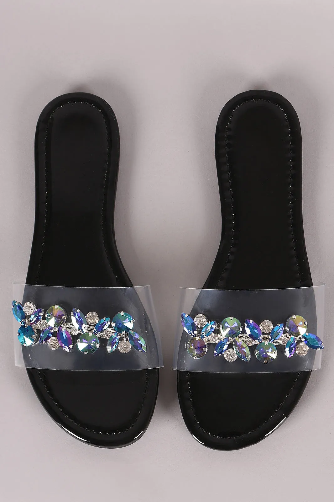 Patent Jeweled Transparent Band Slide Sandal