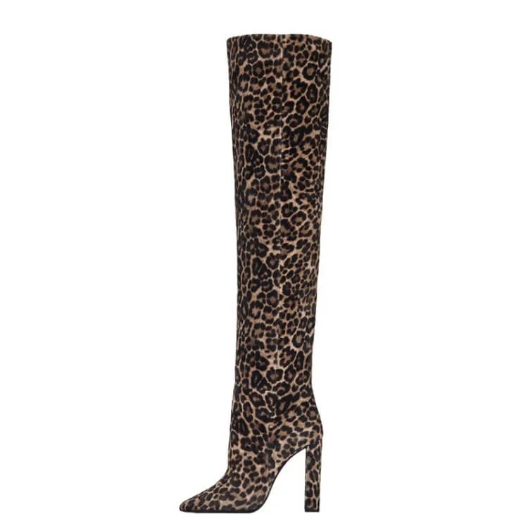 PU Point Toe Fold High Heel Knee High Boots