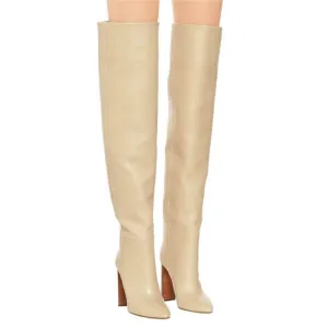 PU Point Toe Fold High Heel Knee High Boots