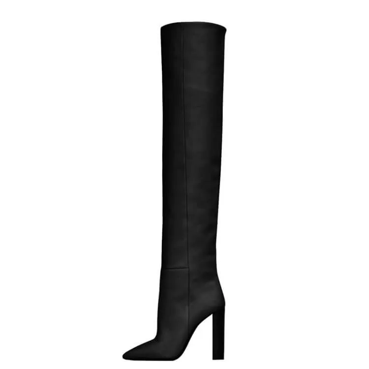 PU Point Toe Fold High Heel Knee High Boots