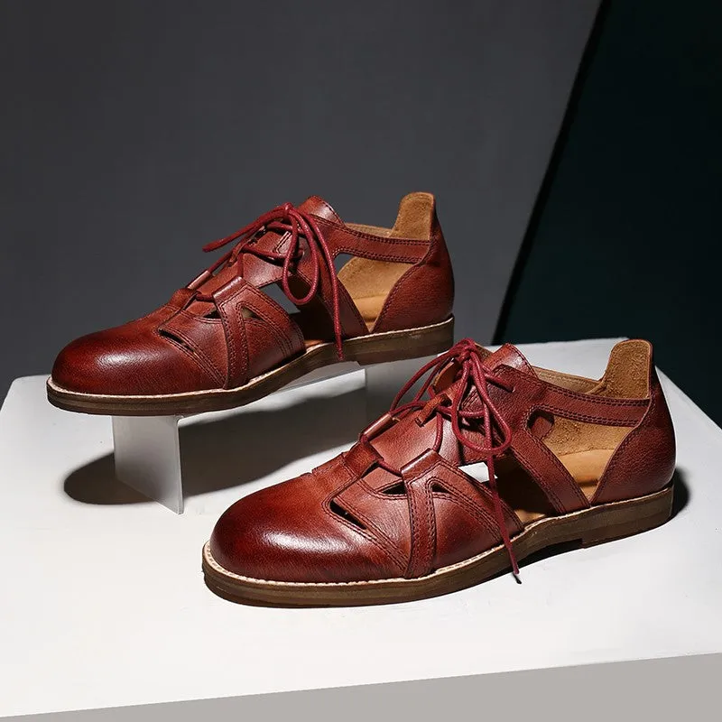 Pure men handmade fetal breathable leather beach shoes