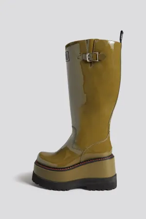 R13 PATCH ENGINEER BOOT - PATENT OLIVE