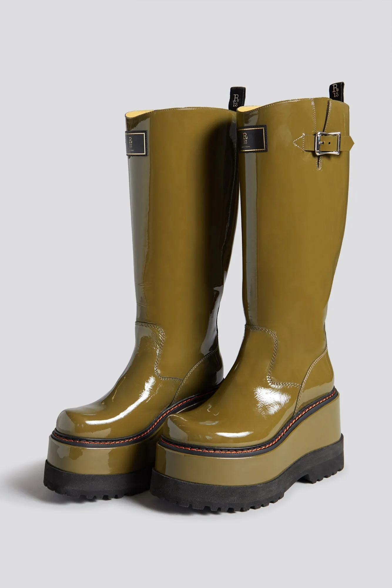 R13 PATCH ENGINEER BOOT - PATENT OLIVE