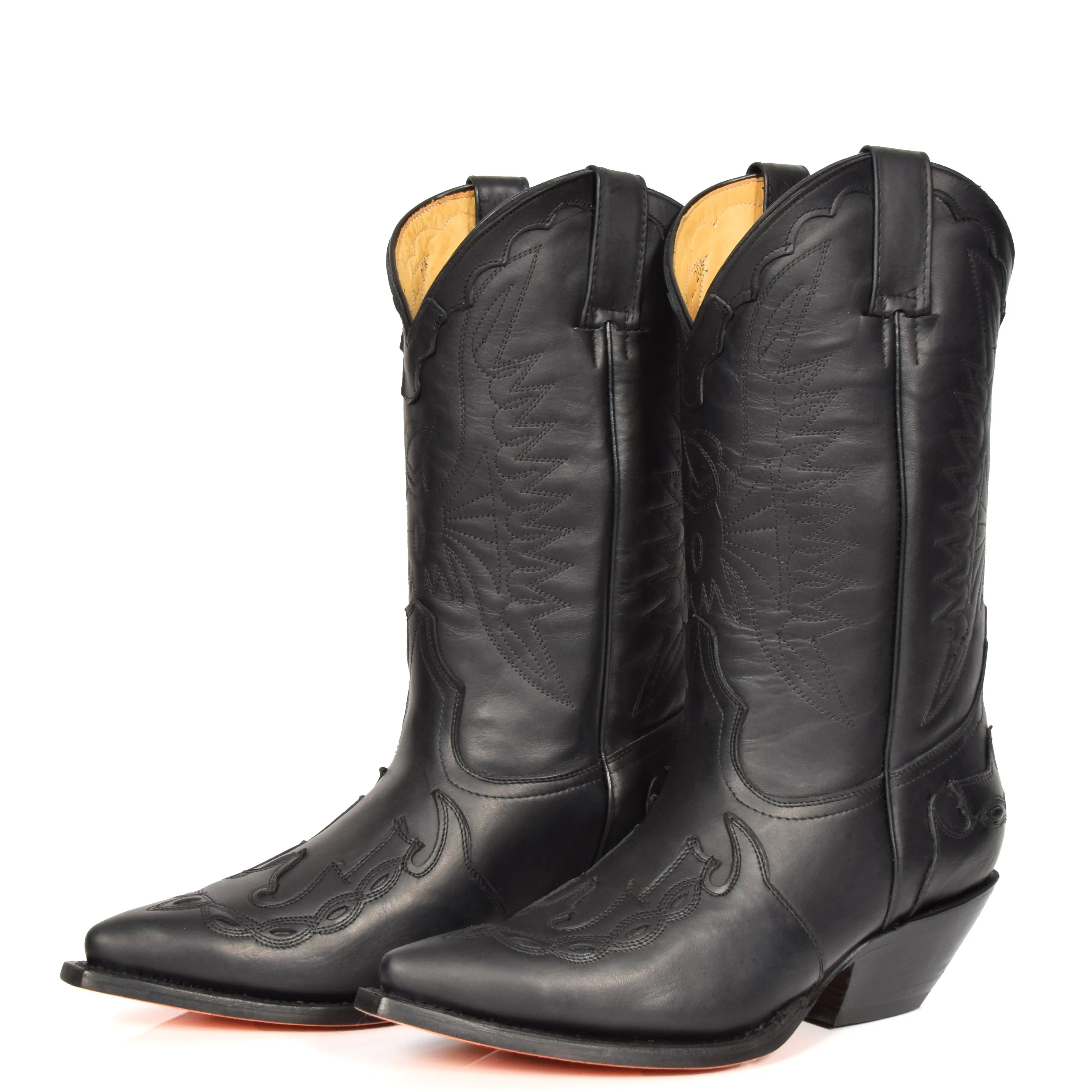 Real Leather Pointed Toe Cowboy Boots AZ350 Black