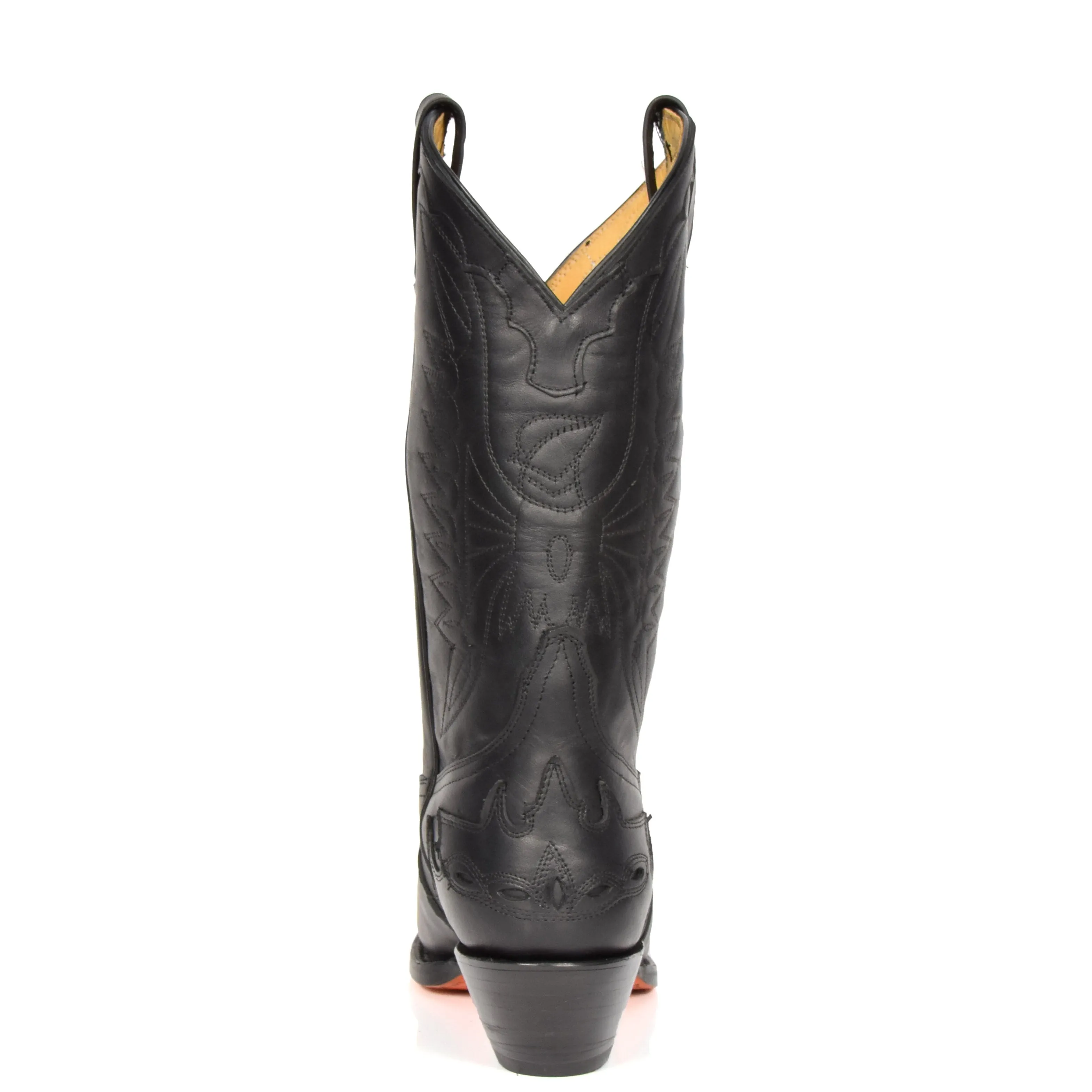 Real Leather Pointed Toe Cowboy Boots AZ350 Black