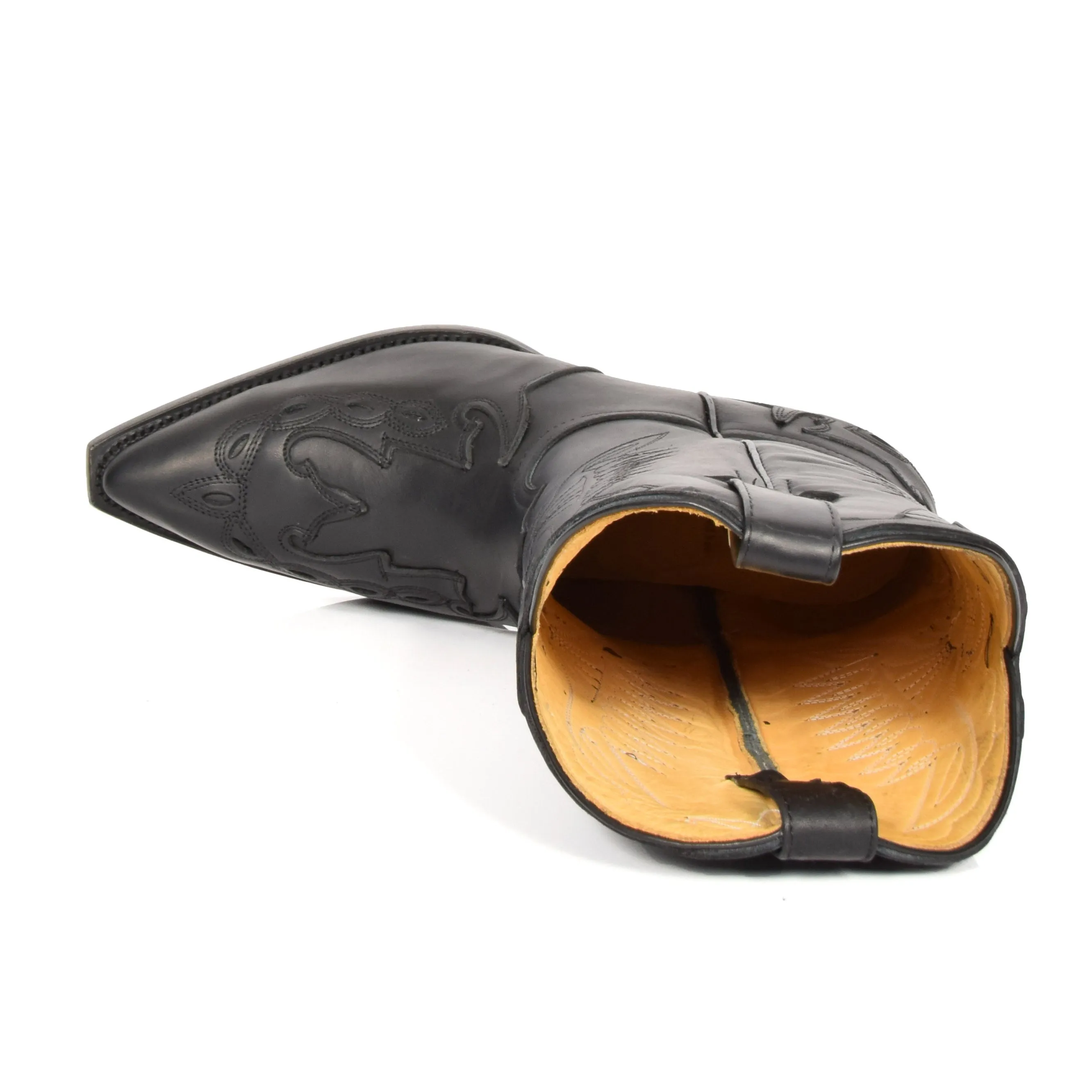 Real Leather Pointed Toe Cowboy Boots AZ350 Black