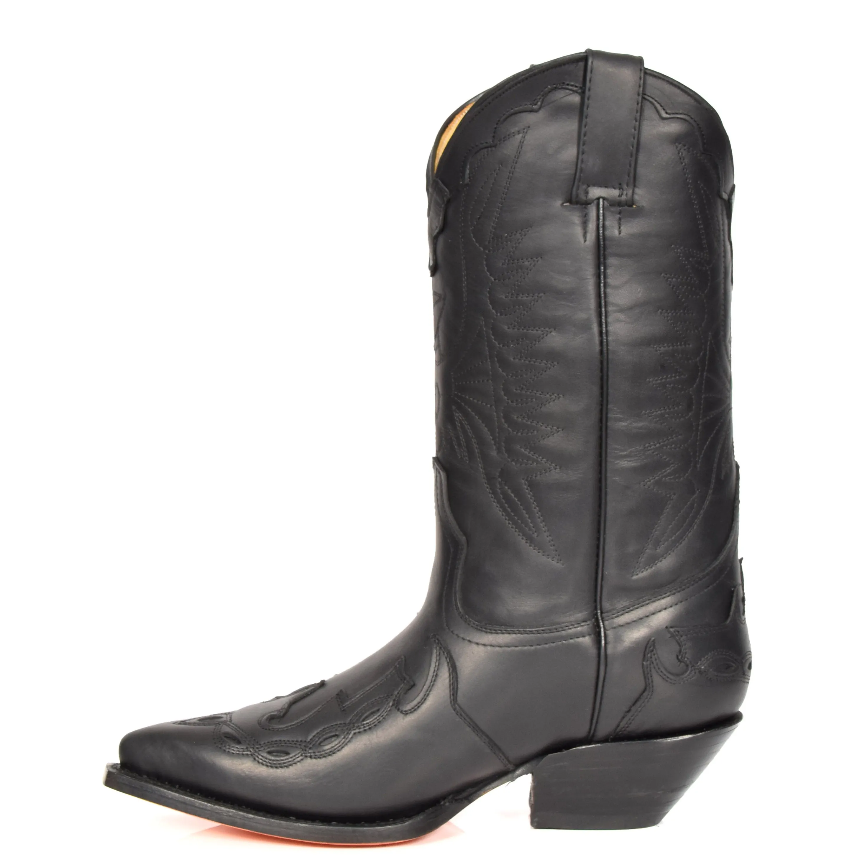 Real Leather Pointed Toe Cowboy Boots AZ350 Black
