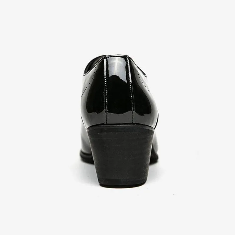 Retro Breathable Shoes Patent Leather Heels