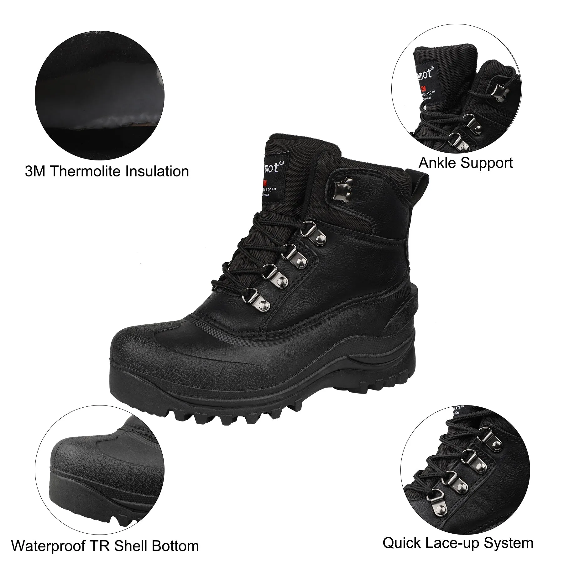 riemot Women's Snow Boots Black Waterproof & Slip-resistant Snow Boots