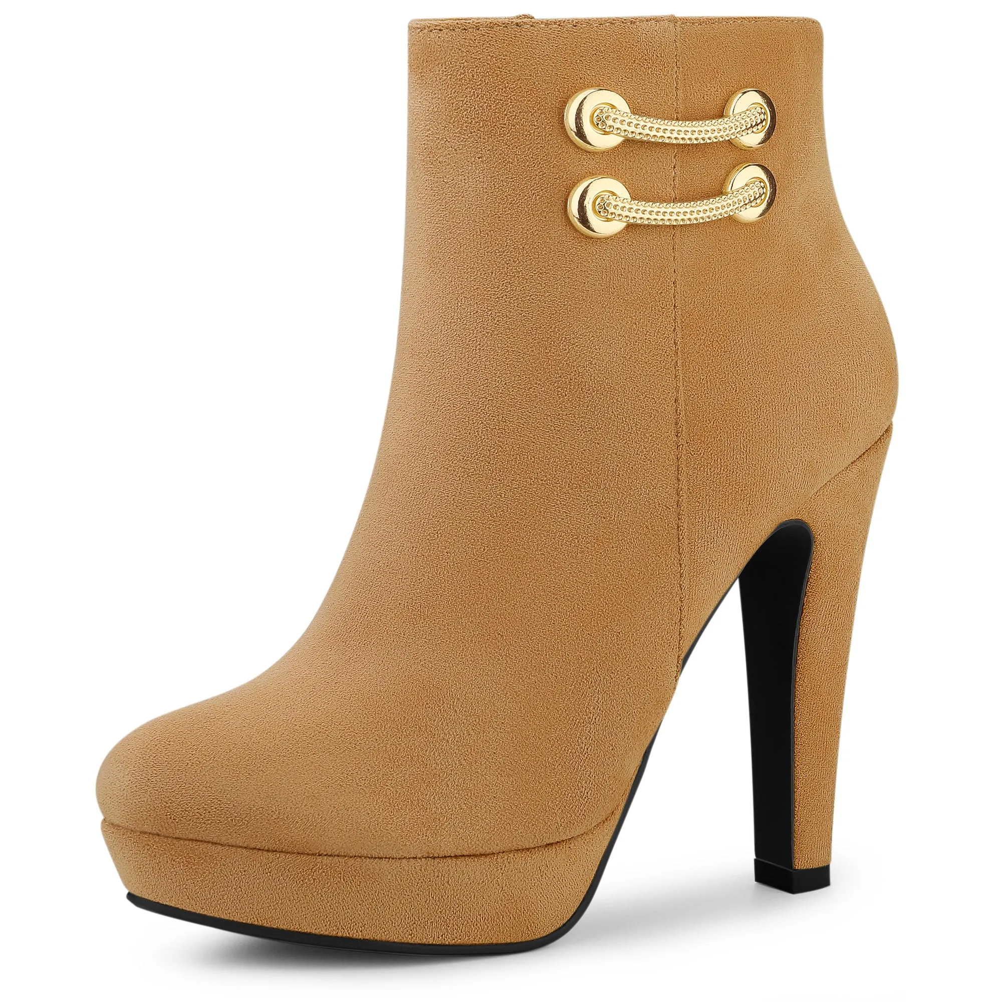 Round Toe Chunky High Heel Platform Ankle Boots