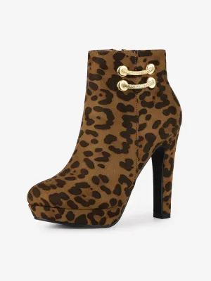 Round Toe Chunky High Heel Platform Ankle Boots