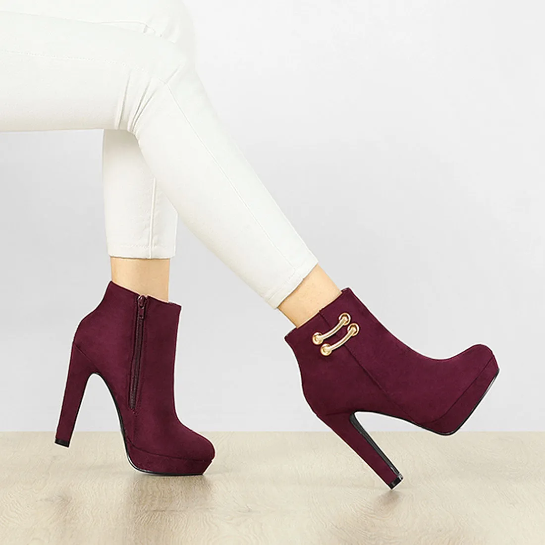 Round Toe Chunky High Heel Platform Ankle Boots