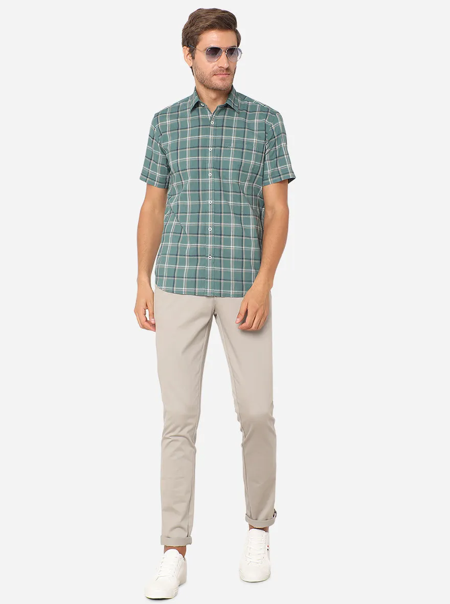 Sea Green Checked Slim Fit Casual Shirt | JadeBlue
