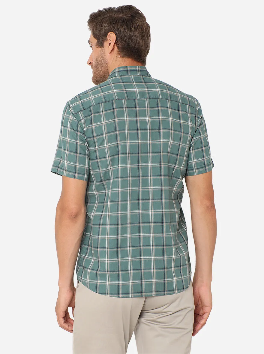 Sea Green Checked Slim Fit Casual Shirt | JadeBlue