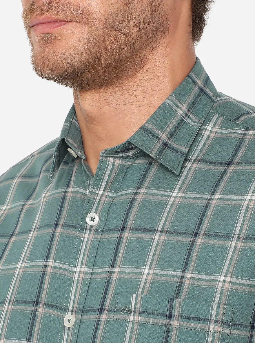 Sea Green Checked Slim Fit Casual Shirt | JadeBlue