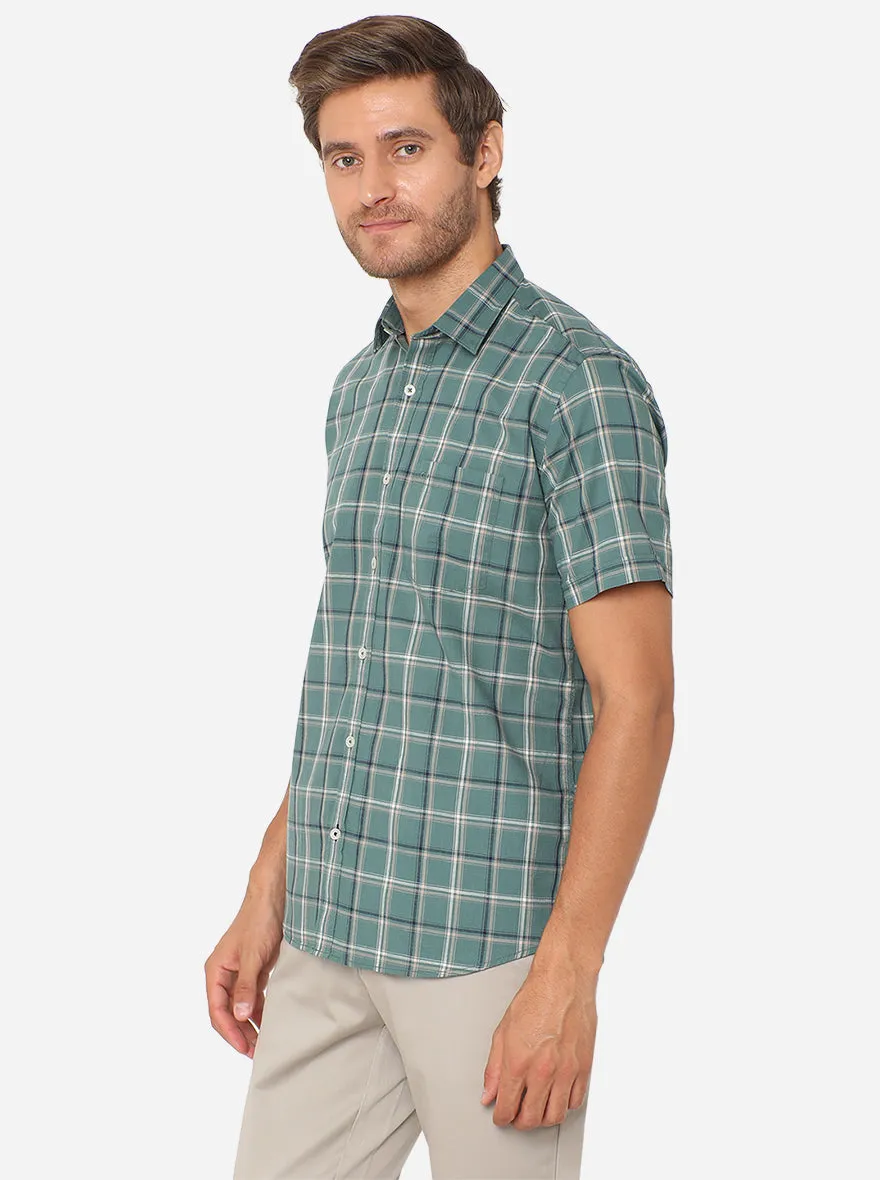 Sea Green Checked Slim Fit Casual Shirt | JadeBlue