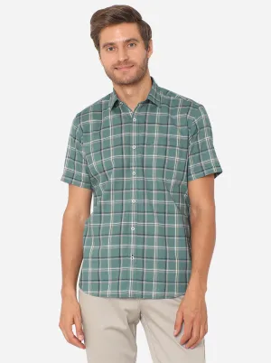 Sea Green Checked Slim Fit Casual Shirt | JadeBlue