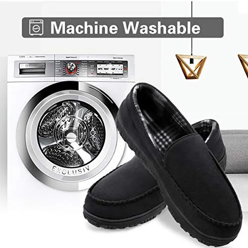 shoeslocker Mens Slippers Size 10 Memory Foam House Shoes Black