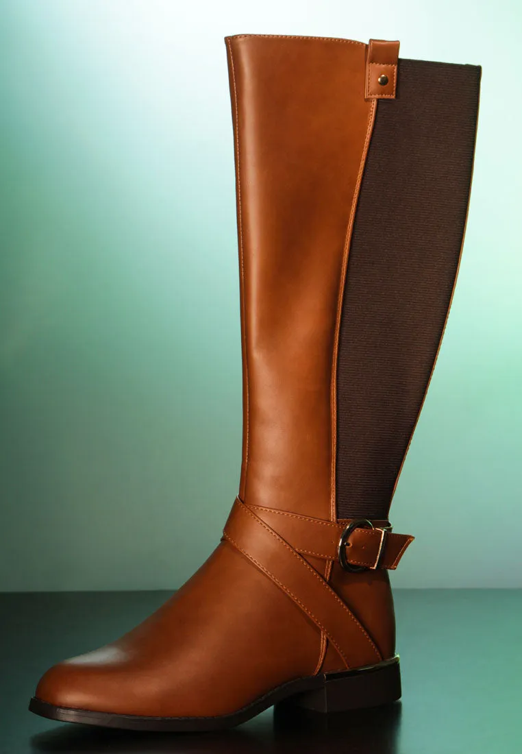 Snowd belt embellished knee high boots