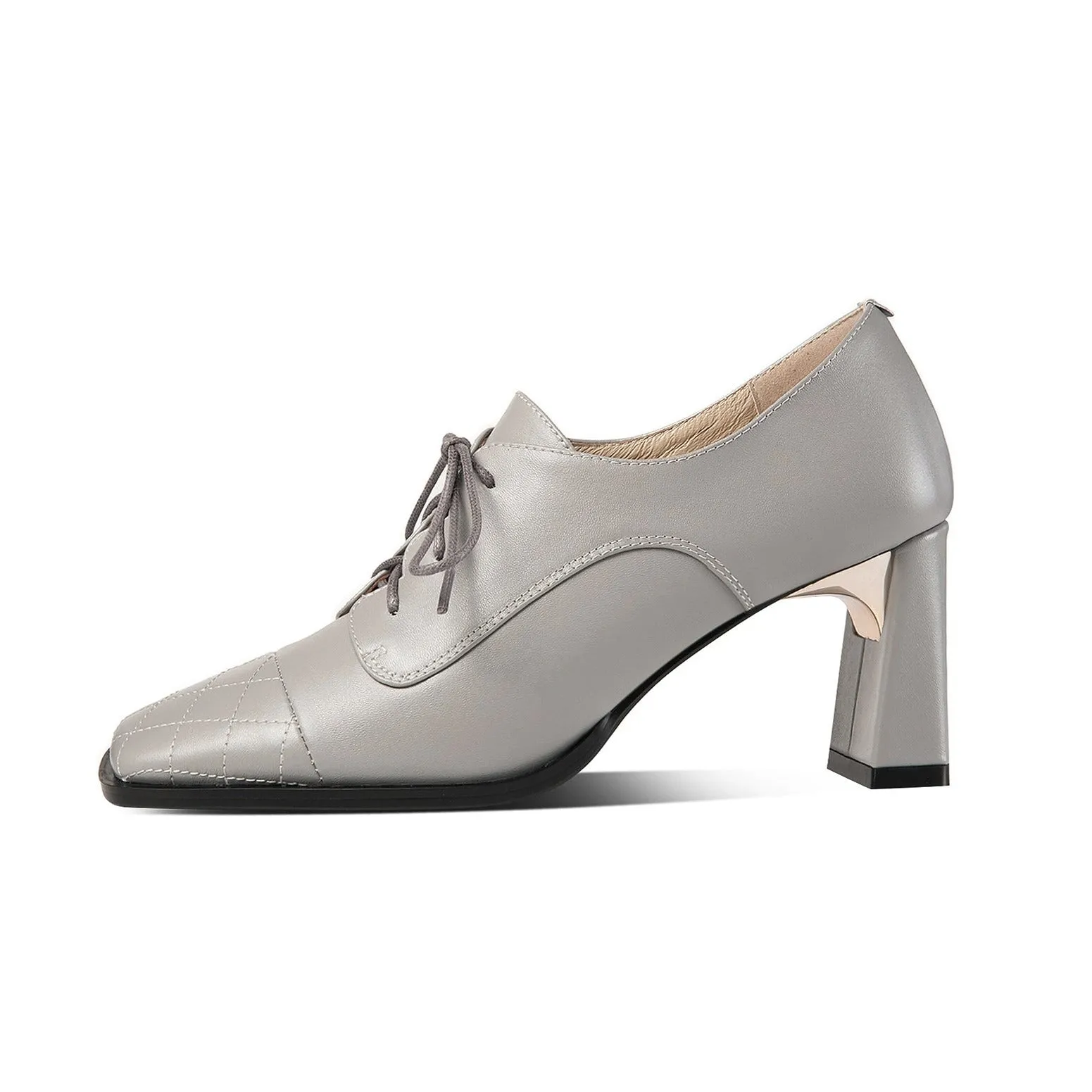 TinaCus Genuine Leather Women's Handmade Classic Square Toe Chunky Heel Lace Up Oxford Pump Shoes