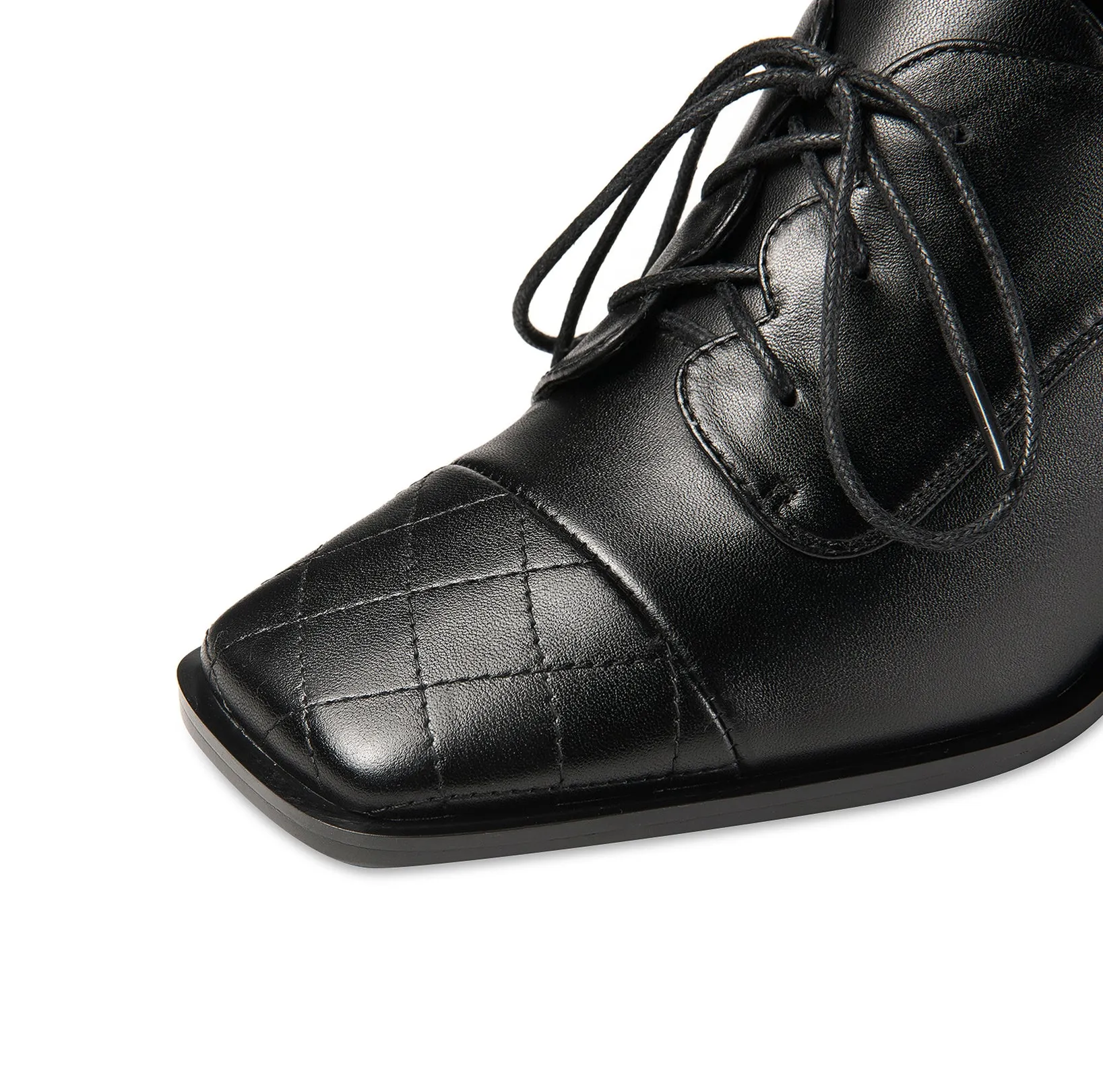 TinaCus Genuine Leather Women's Handmade Classic Square Toe Chunky Heel Lace Up Oxford Pump Shoes