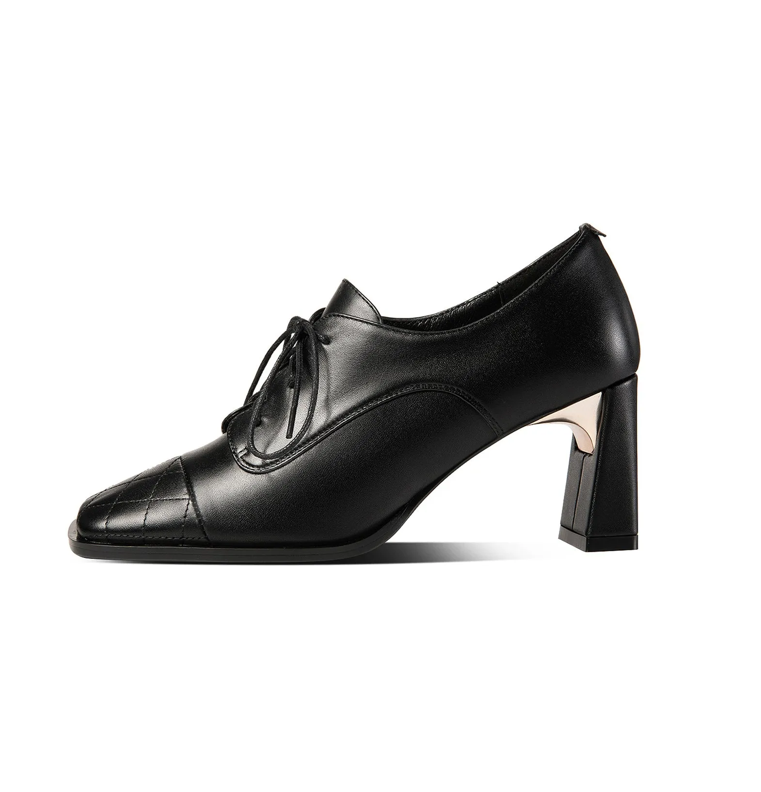 TinaCus Genuine Leather Women's Handmade Classic Square Toe Chunky Heel Lace Up Oxford Pump Shoes