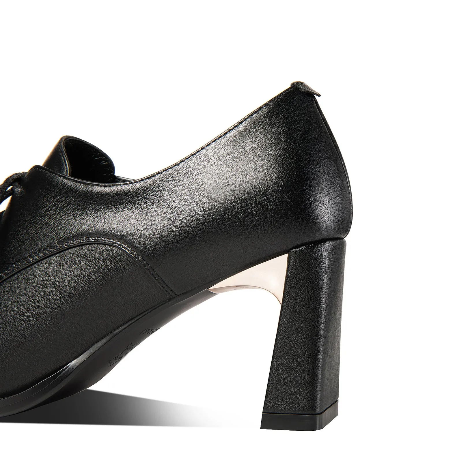 TinaCus Genuine Leather Women's Handmade Classic Square Toe Chunky Heel Lace Up Oxford Pump Shoes