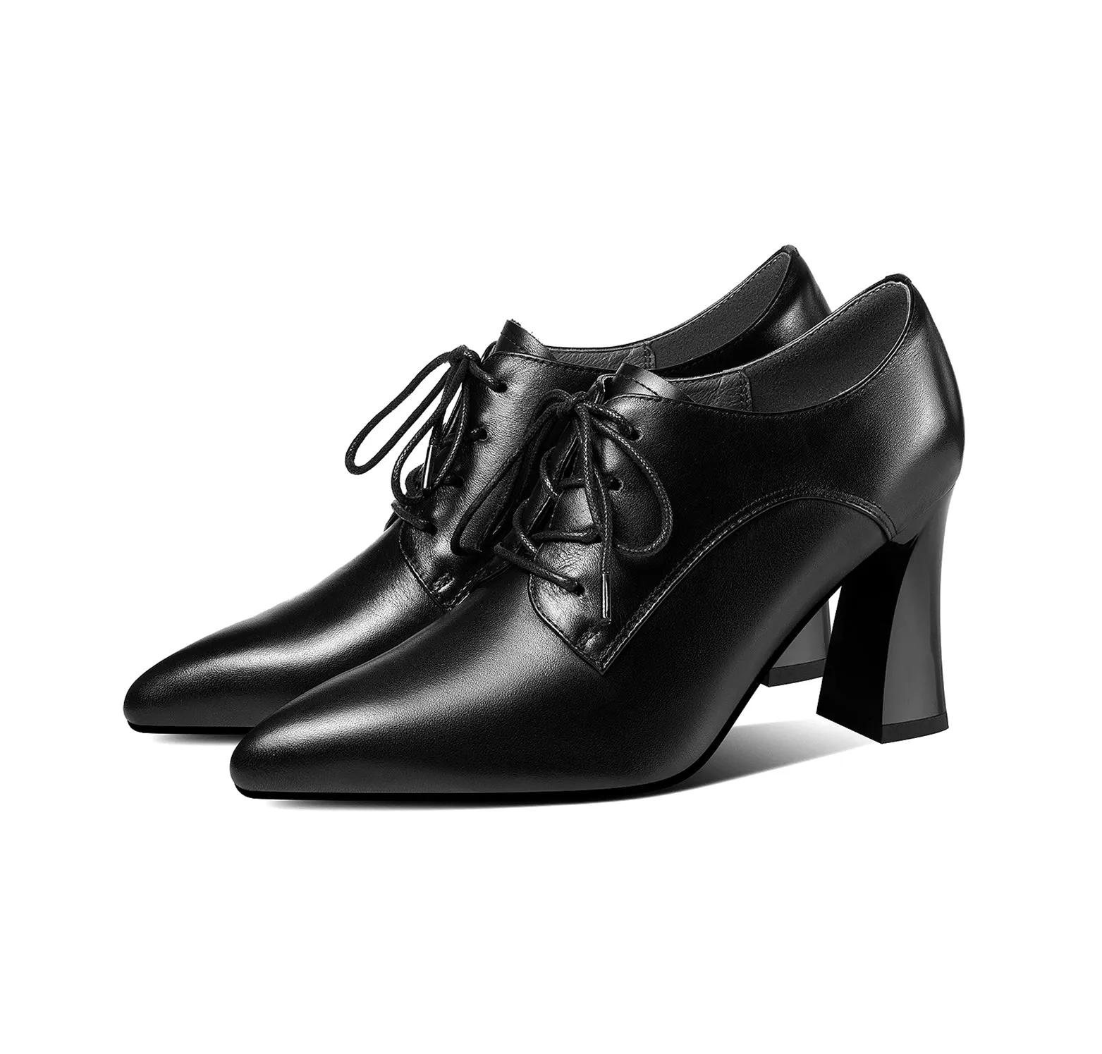 TinaCus Women's Genuine Leather Handmade Pointed Toe High Chunky Heel Lace Up Stylish Oxford Pumps