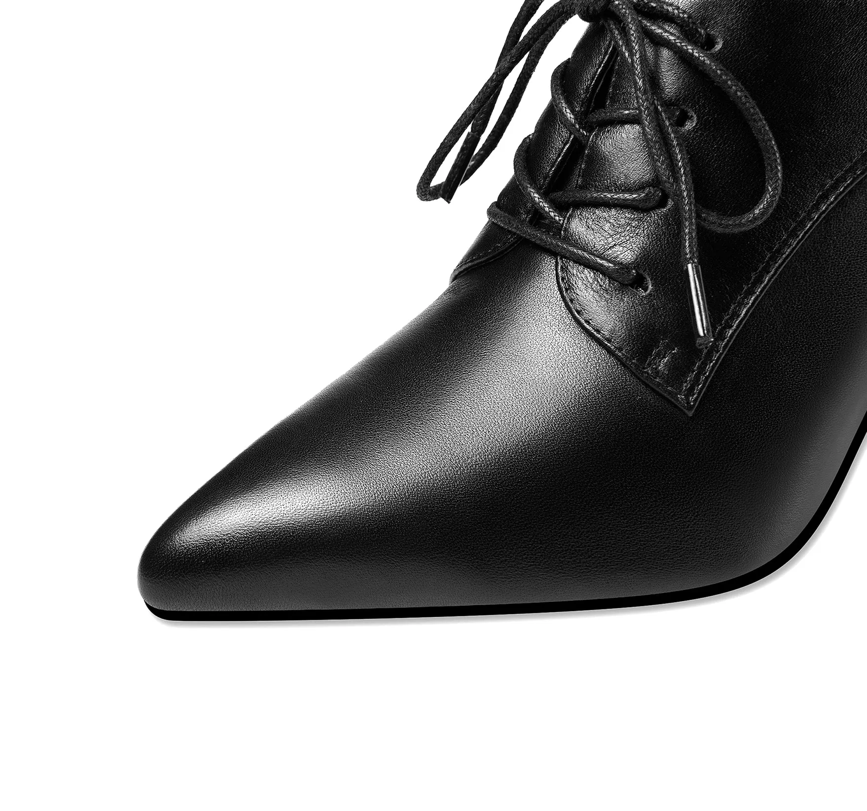 TinaCus Women's Genuine Leather Handmade Pointed Toe High Chunky Heel Lace Up Stylish Oxford Pumps