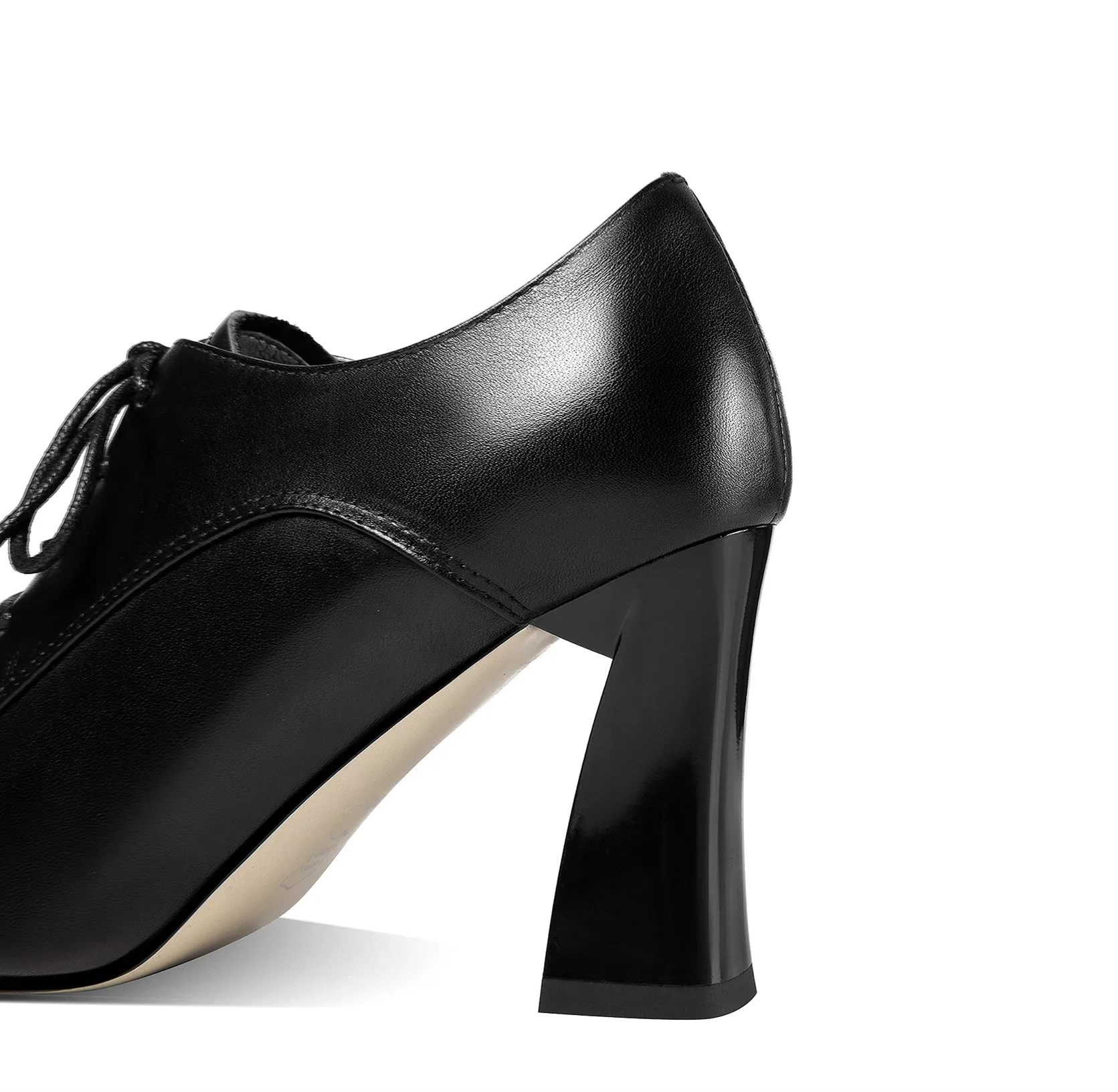 TinaCus Women's Genuine Leather Handmade Pointed Toe High Chunky Heel Lace Up Stylish Oxford Pumps