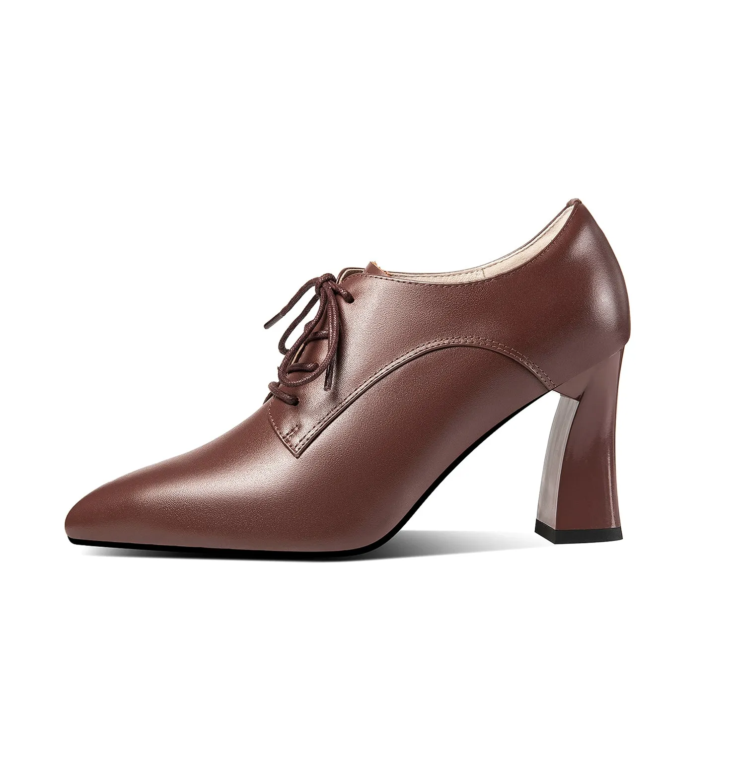 TinaCus Women's Genuine Leather Handmade Pointed Toe High Chunky Heel Lace Up Stylish Oxford Pumps