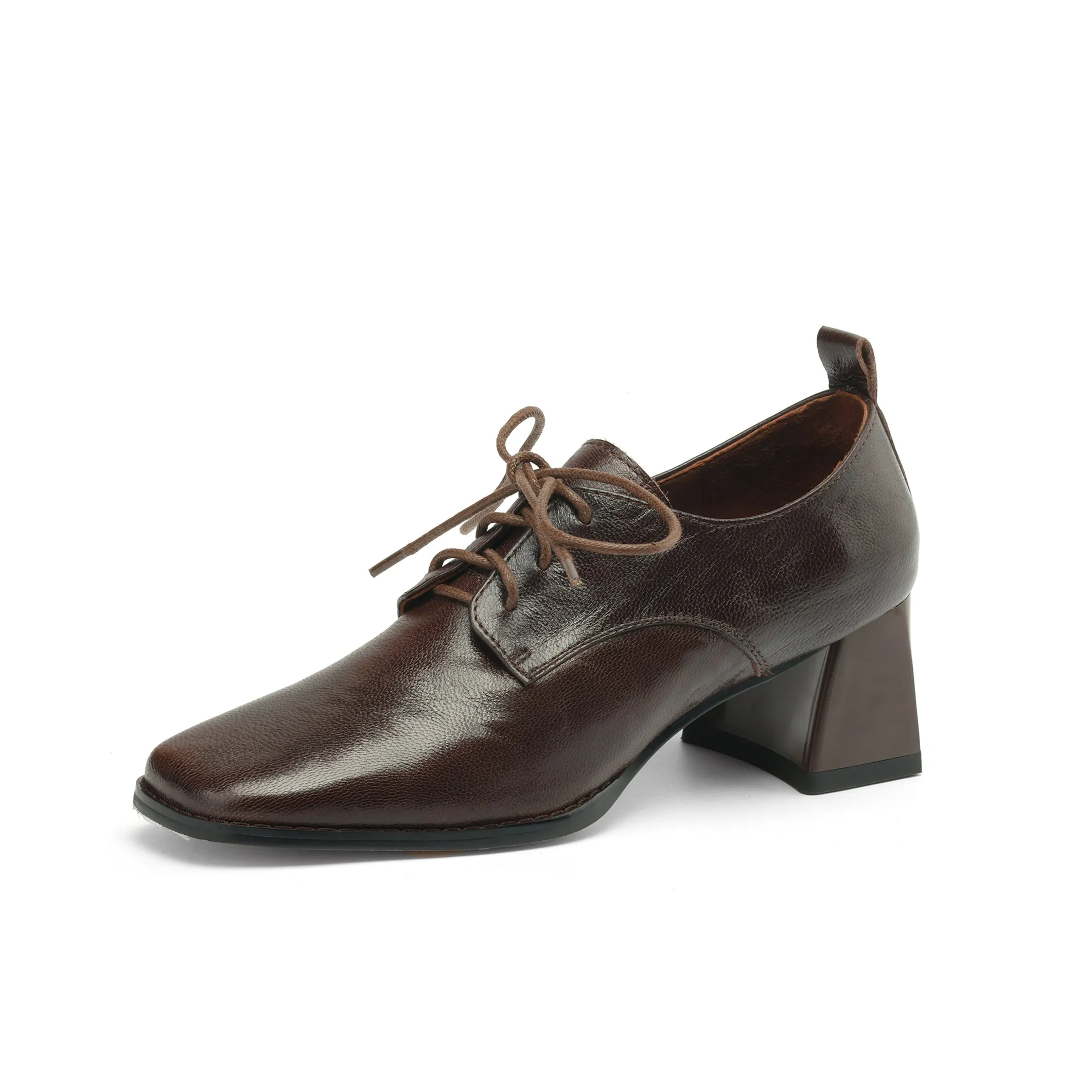 TinaCus Women's Genuine Leather Square Toe Handmade Lace Up Oxford Pumps
