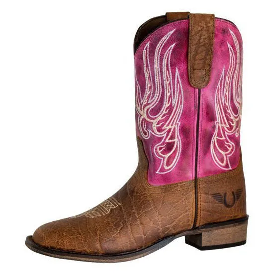 TuffRider Toddlers Arches Flame Embroidered Pink Shaft Square Toe Western Boots