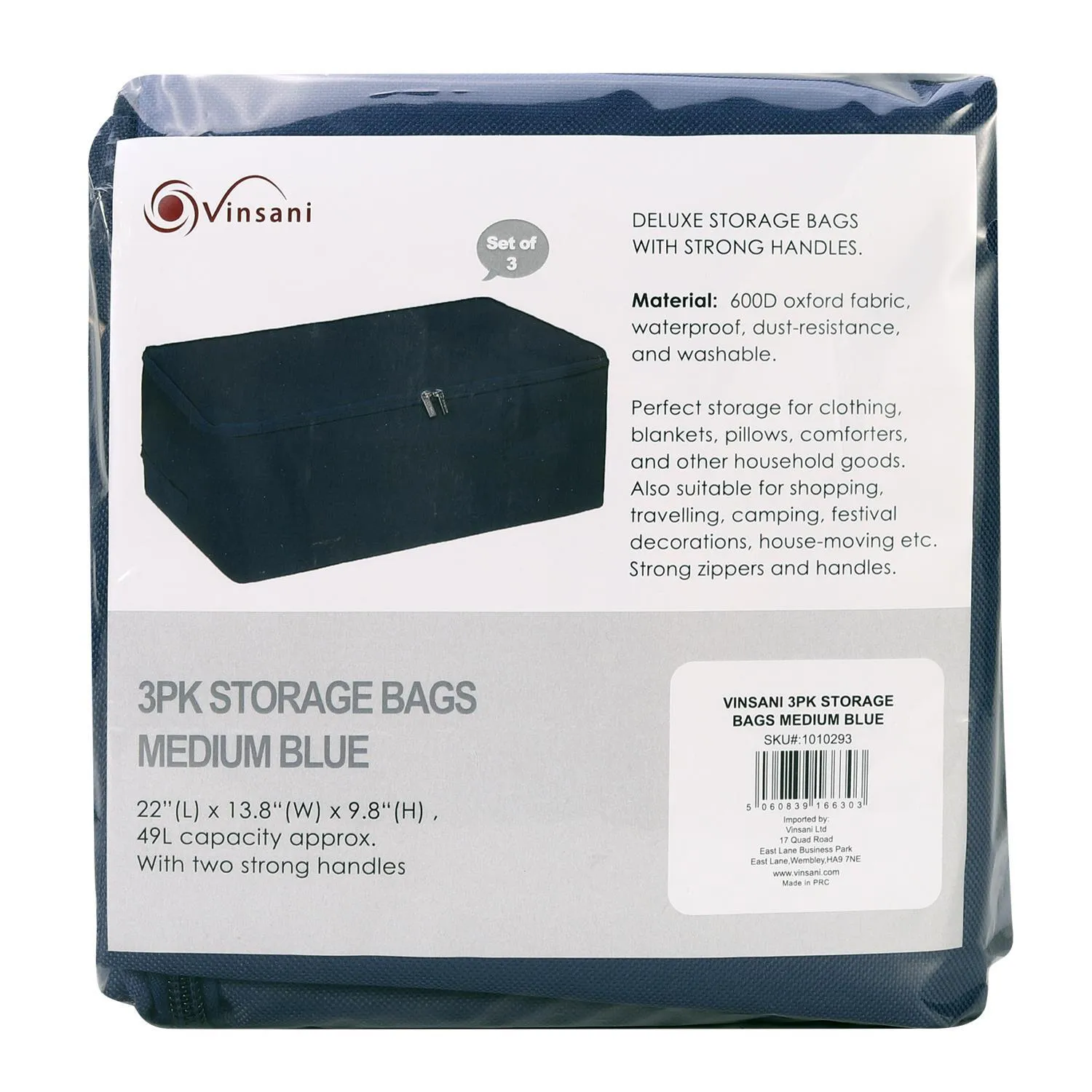 Vinsani 1pk storage bags medium blue 1010293