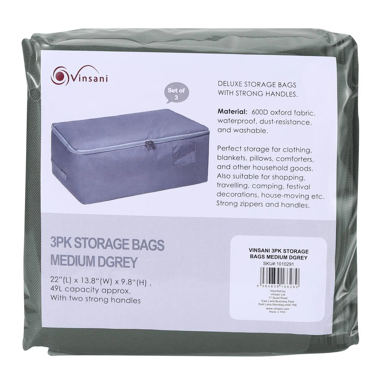 Vinsani 1pk storage bags medium dgrey 1010291