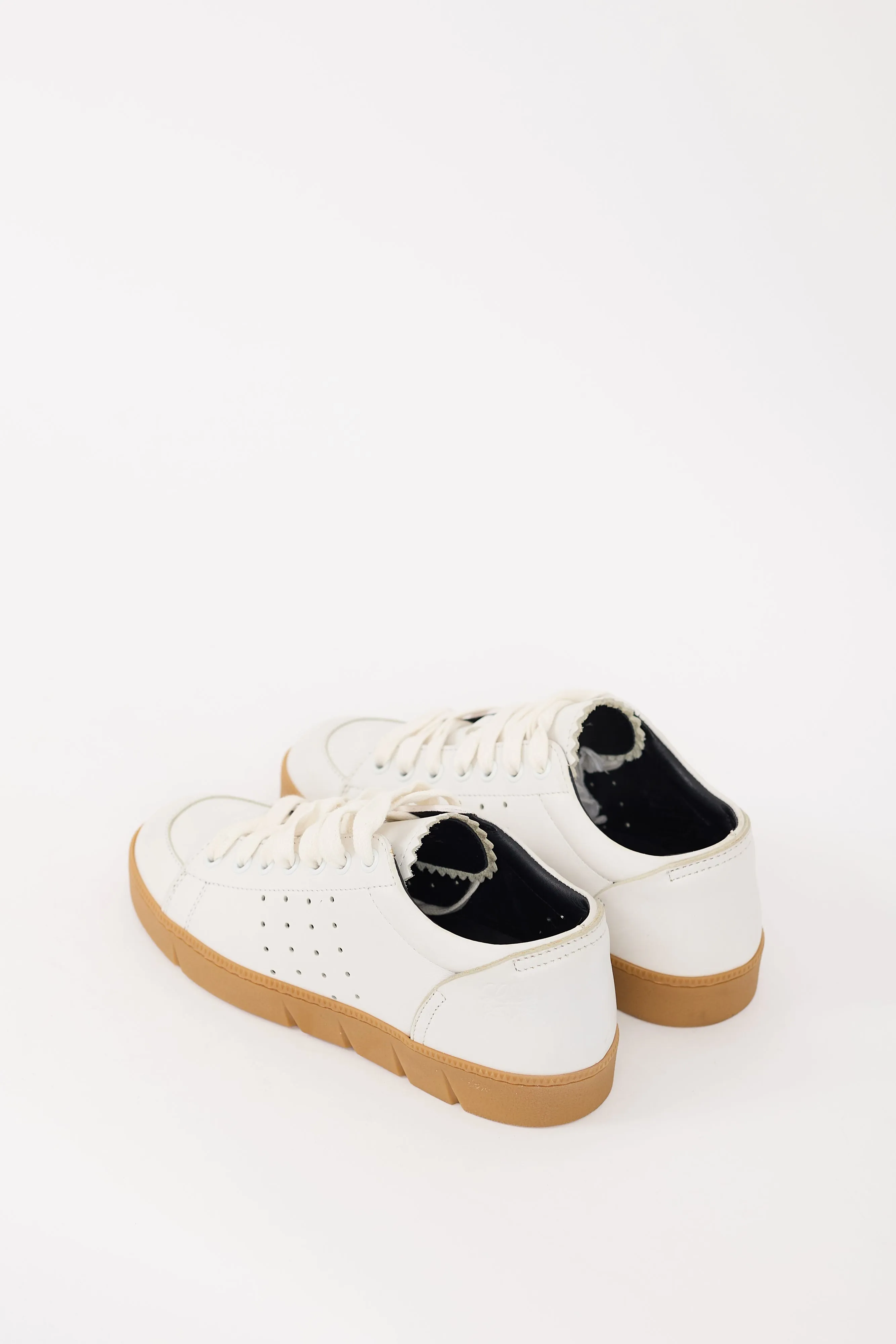 White & Brown Leather Low Top Sneaker