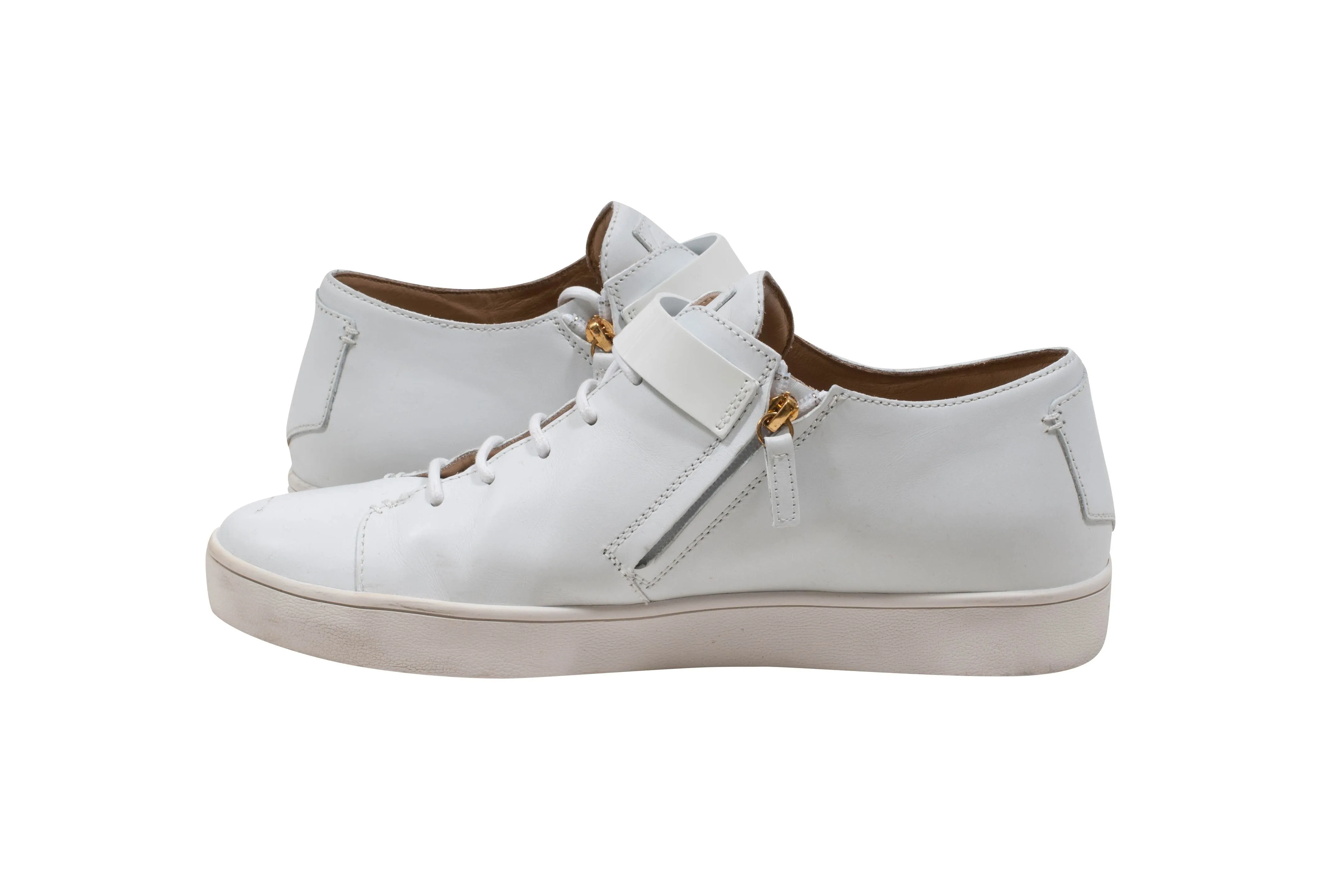 White Low Top Stud Strap Sneakers