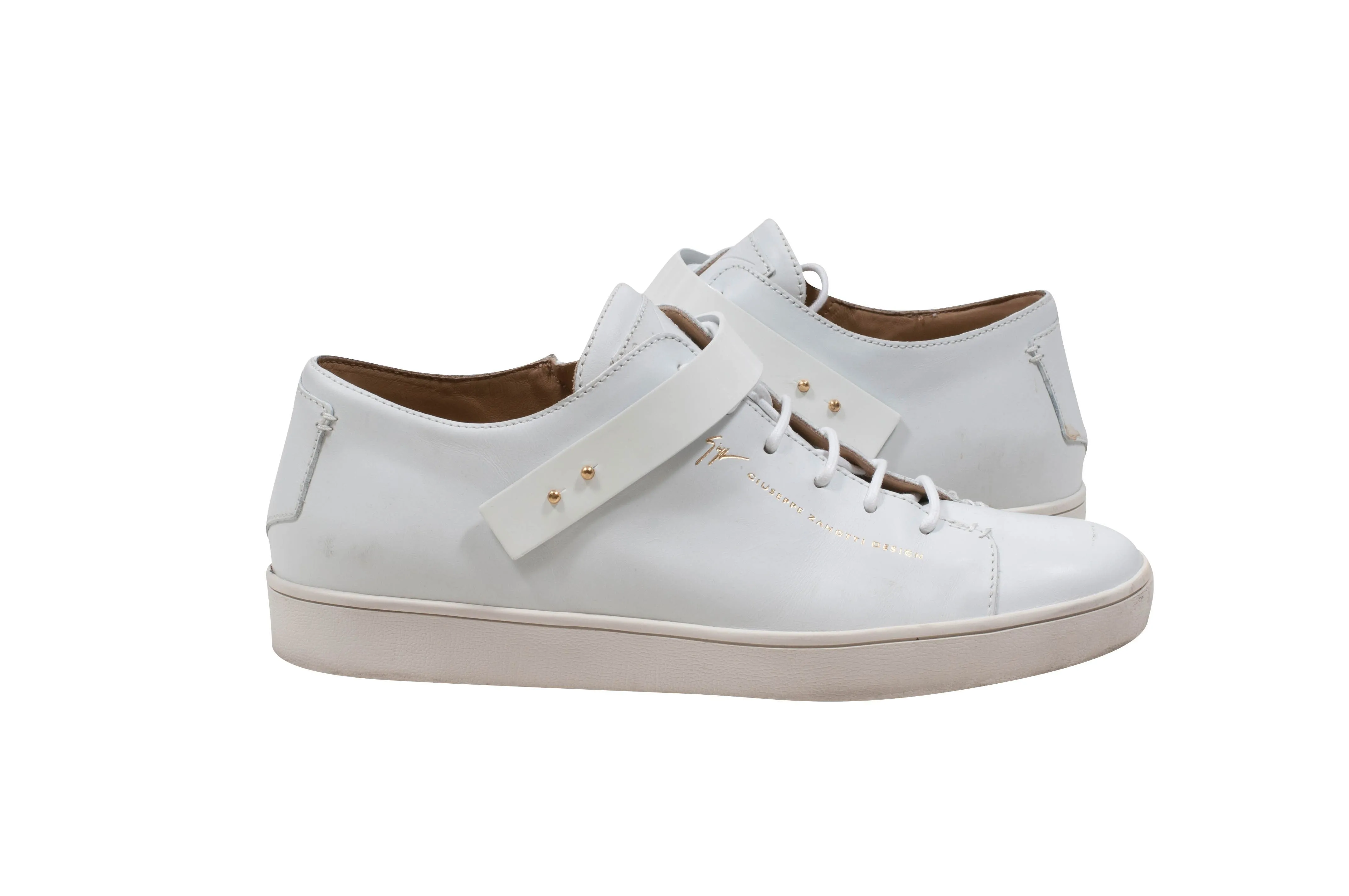 White Low Top Stud Strap Sneakers