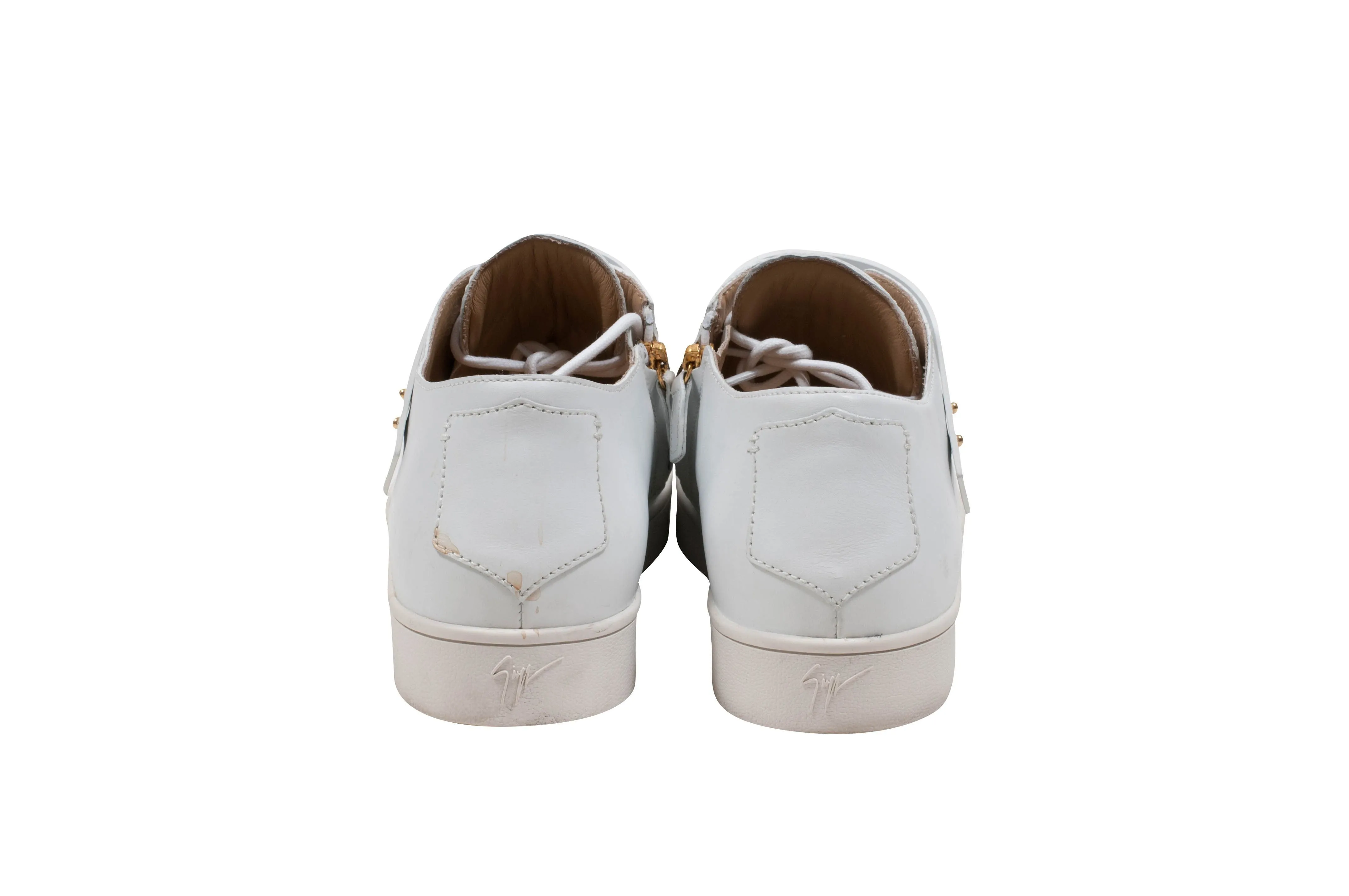 White Low Top Stud Strap Sneakers