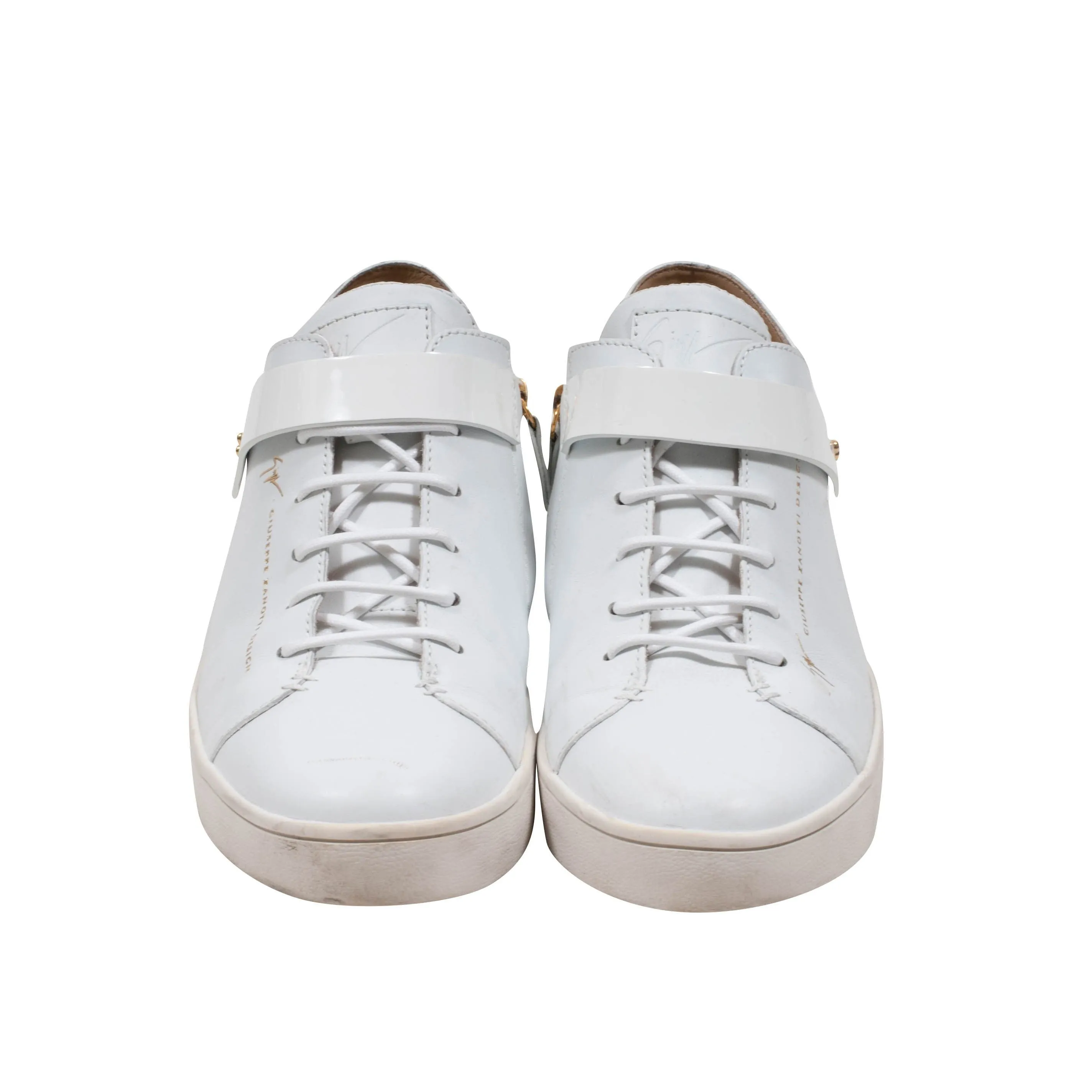 White Low Top Stud Strap Sneakers