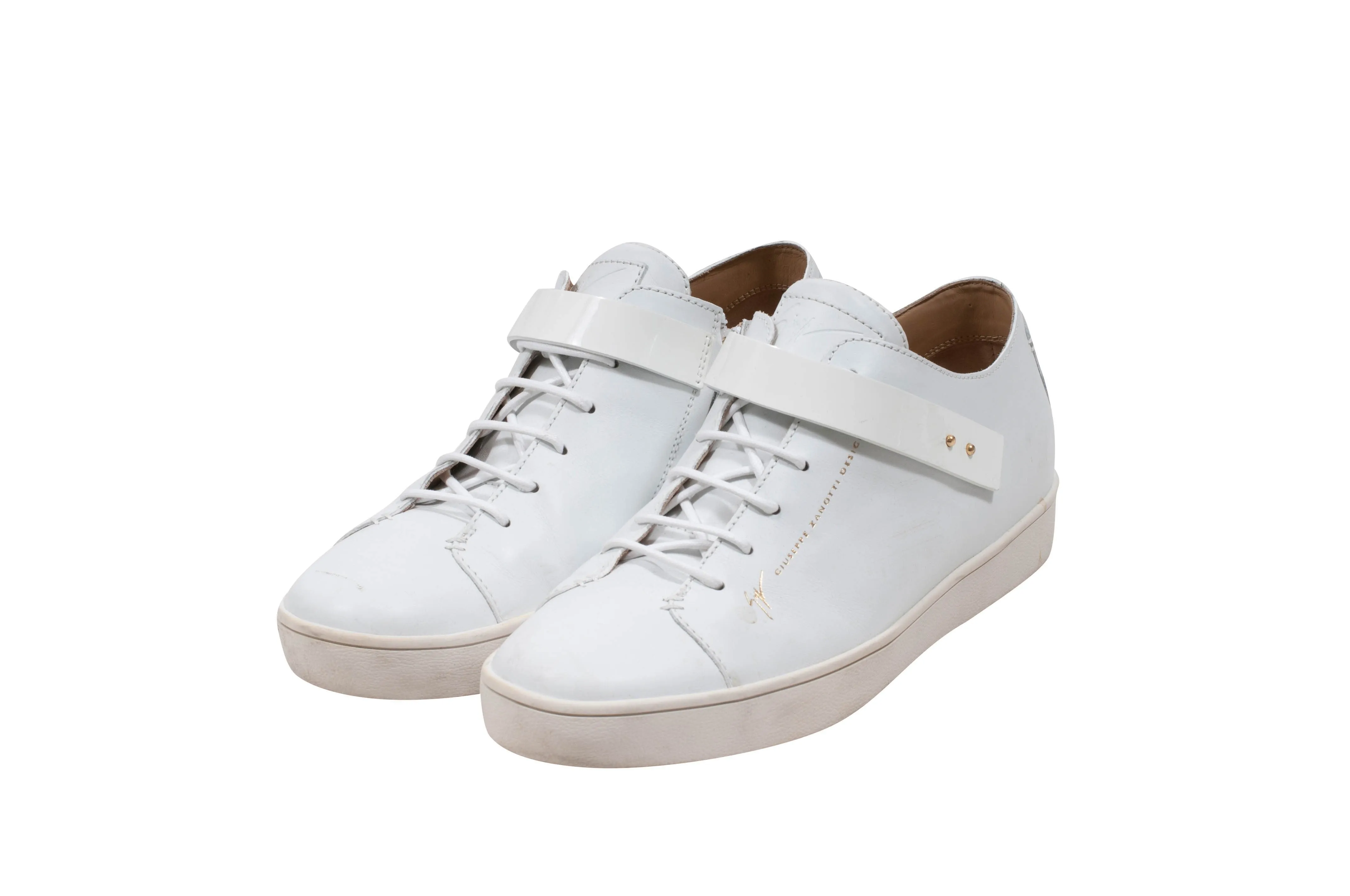 White Low Top Stud Strap Sneakers