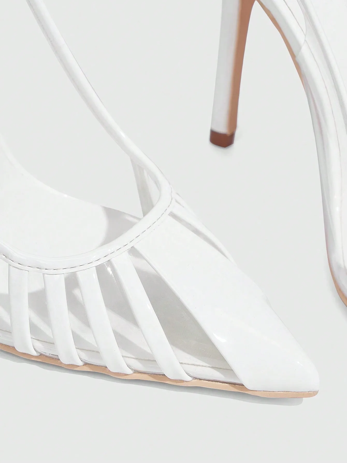 White Transparent PVC Spliced PU Leather Pointed Toe High Heeled Sandals For Women