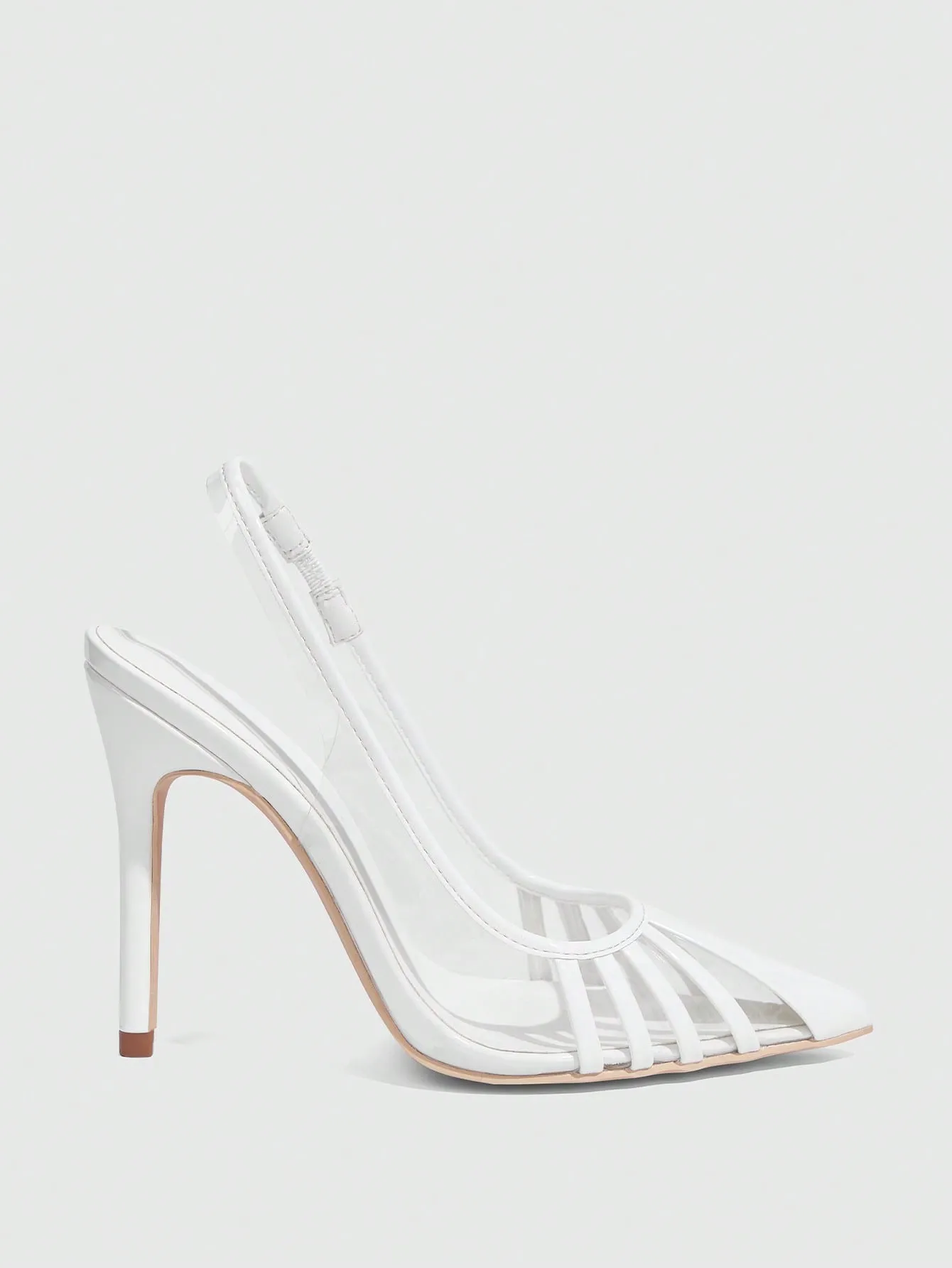 White Transparent PVC Spliced PU Leather Pointed Toe High Heeled Sandals For Women